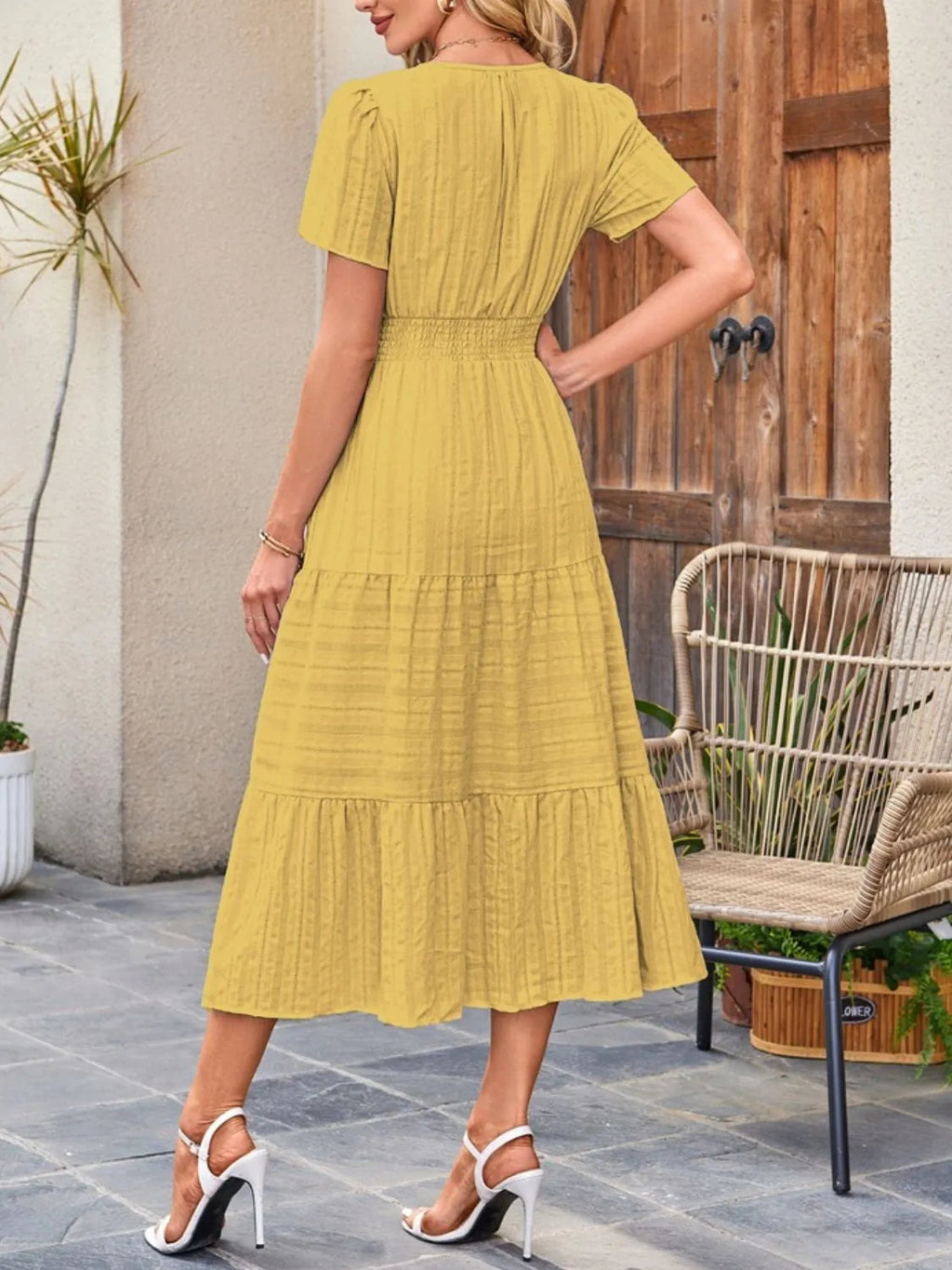 Midi Dress Chic Unlined Comfort Tiered Pocketed Casual