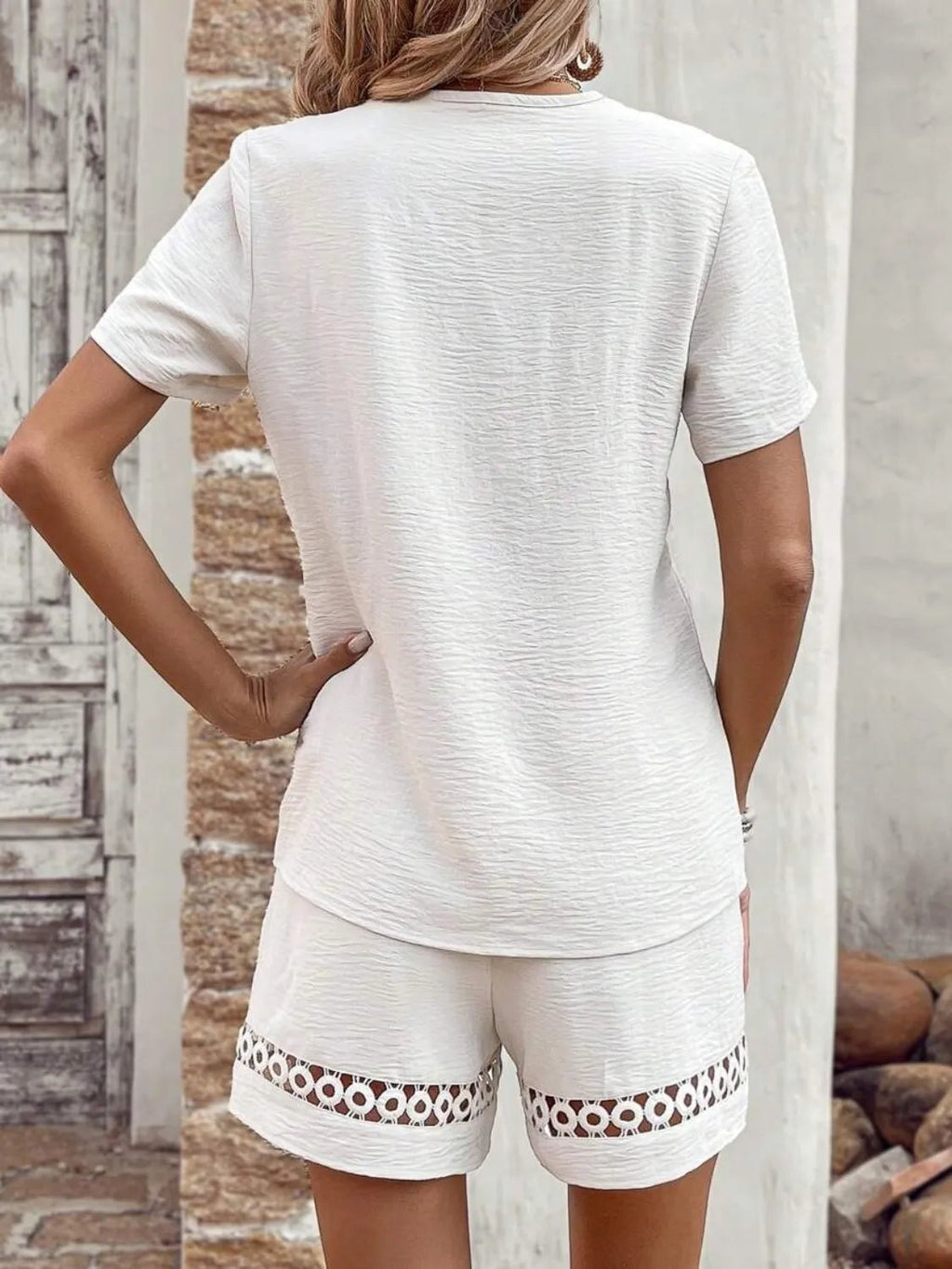 Two-Piece Outfit Set Casual V-Neck Top and Comfort Shorts