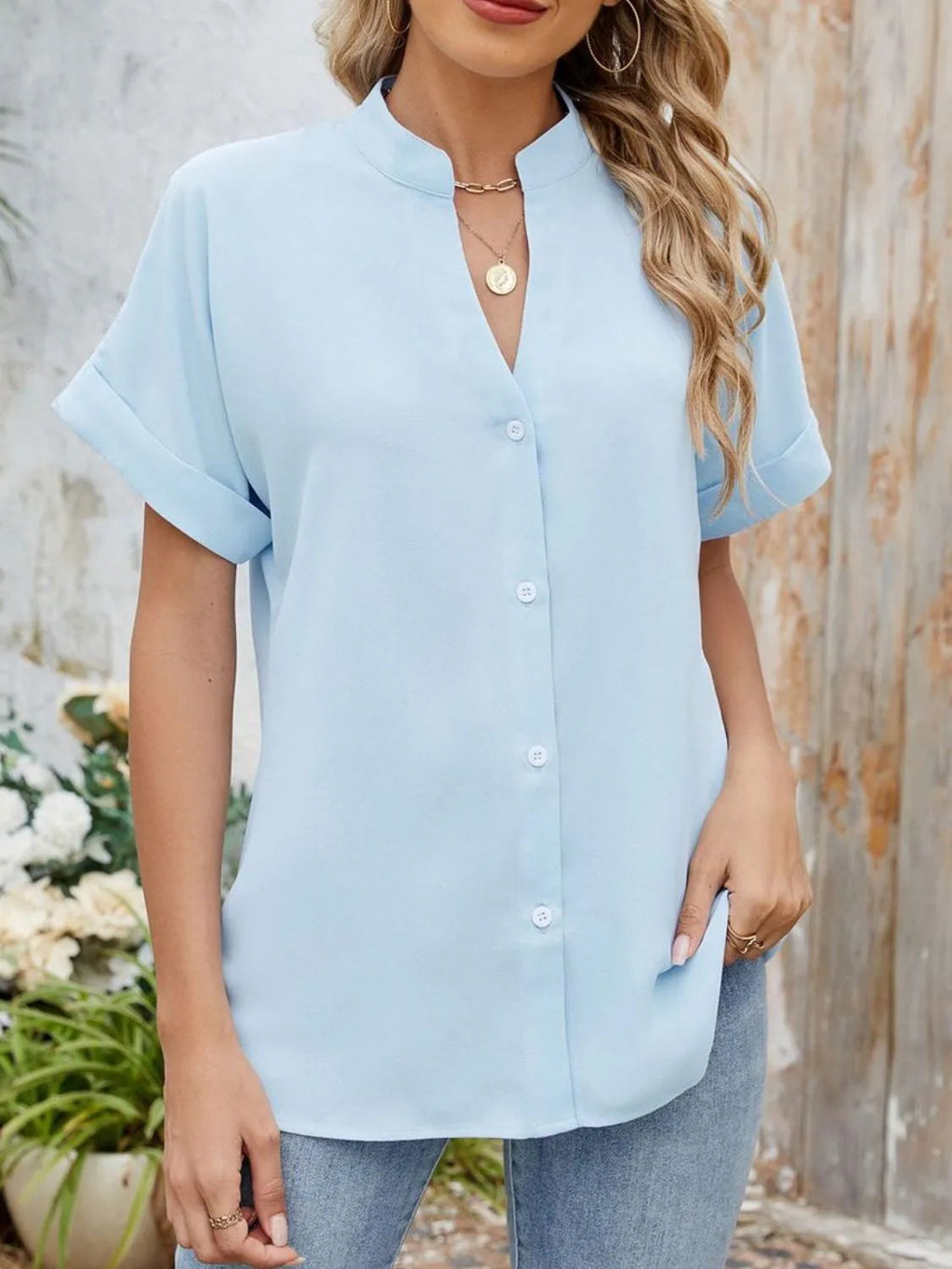 Blouse Top Button-Front Casual Workwear Everyday Cozy
