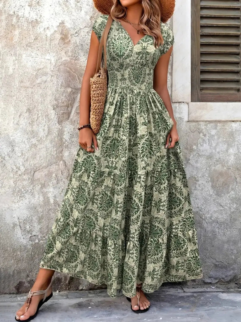Maxi Dress Boho Floral Tropical Cap Sleeves Summer Style