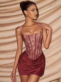 Lace Floral Gathering Waist Corset Formal Dress Mini&Short Dresses