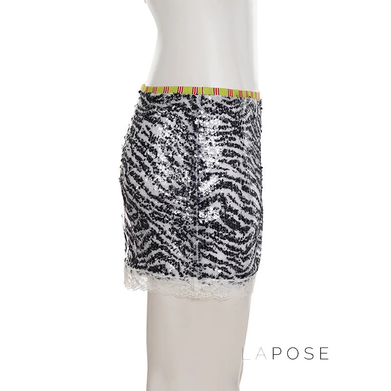 Zaylie Sequin Zebra Mini Skirt