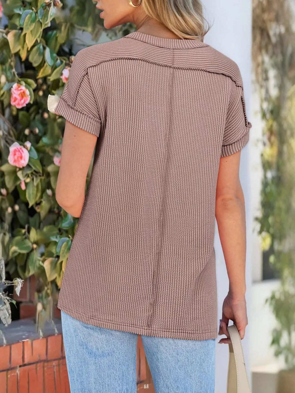 T-Shirt Casual Ribbed Knit Loose Fit Everyday Athleisure