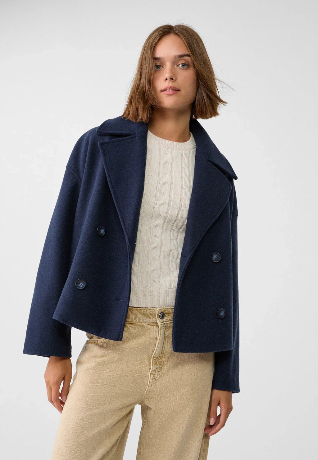 Jitske - Chic Short Peacoat with Double Button Closure
