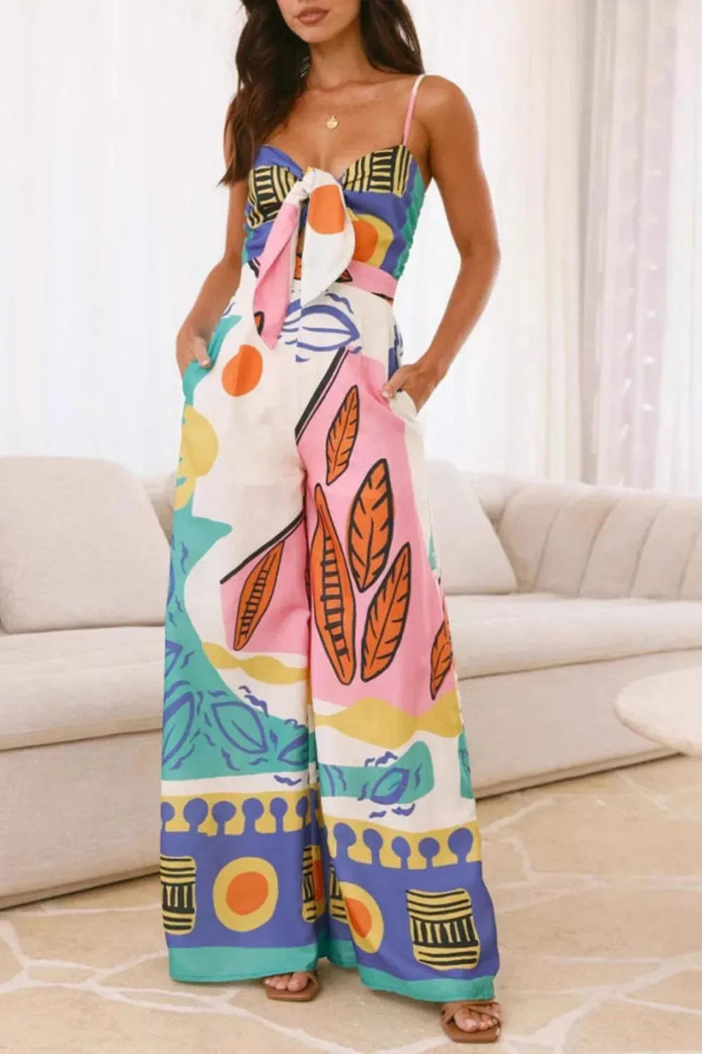 Printed Wide Leg Cami Jumpsuit – Breezy & Chic