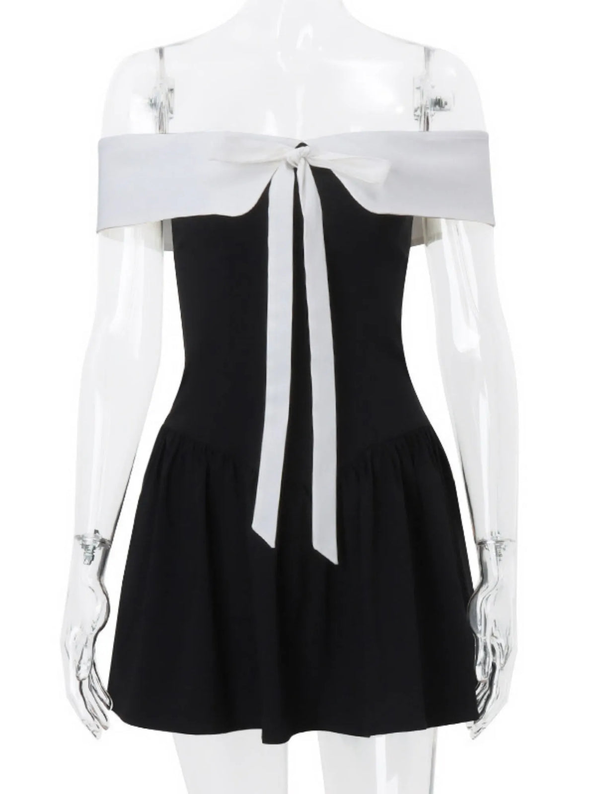 Off-shoulder Bow Waist Tie Short Sleeves Mini&Short Dresses