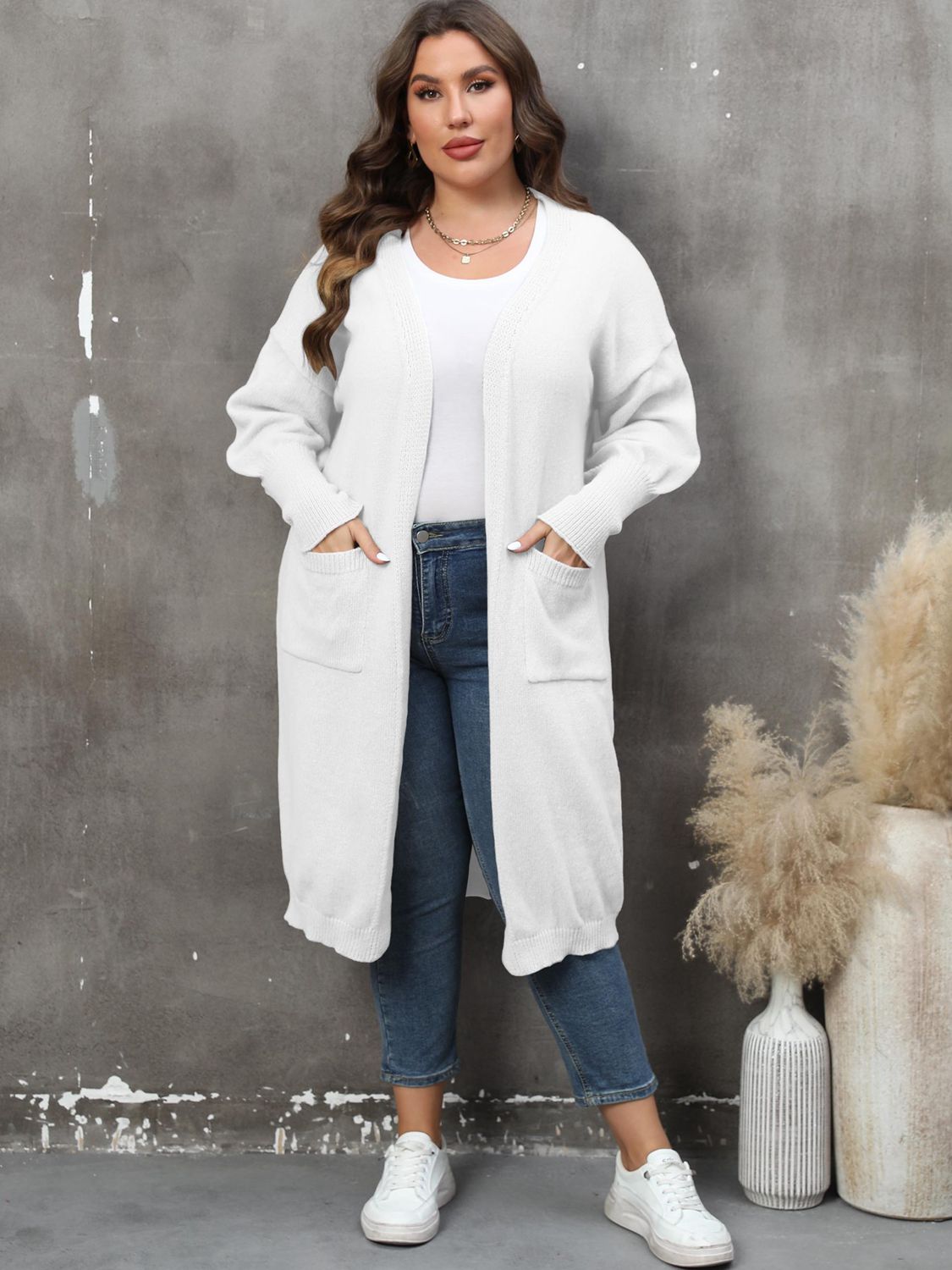 Duster Cardigan Sweater Ribbed Knitwear Open Front