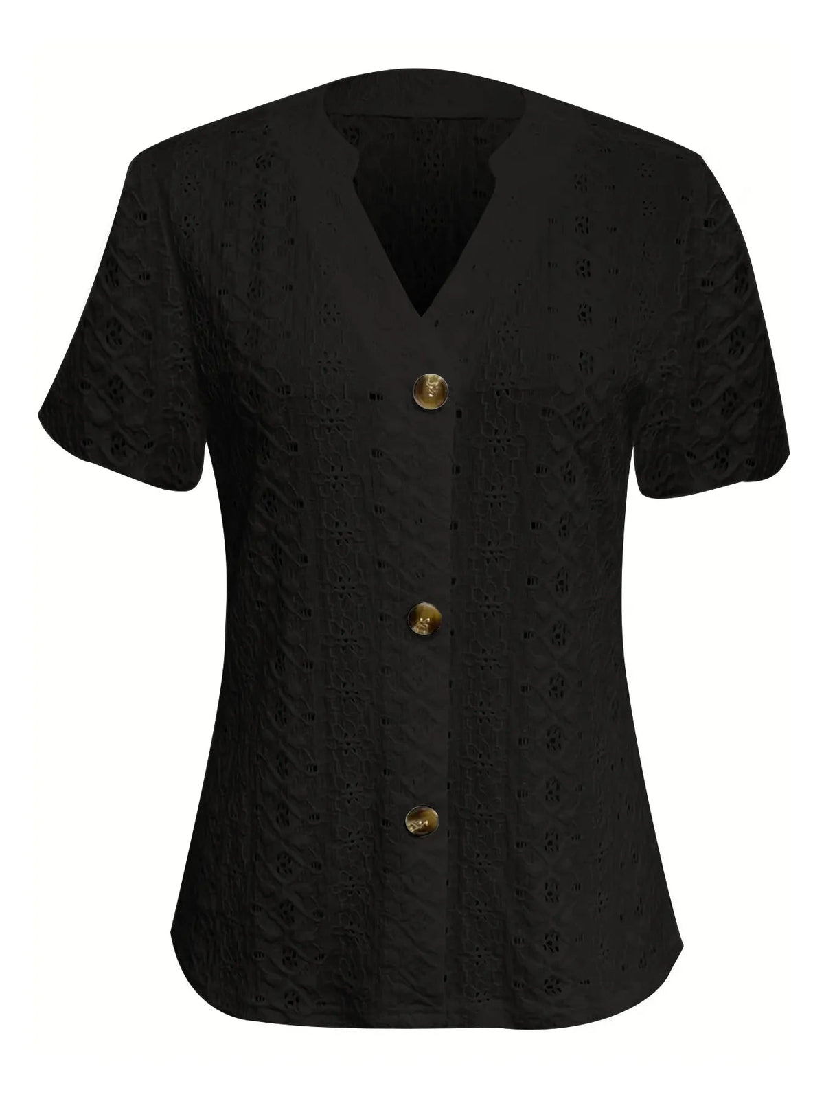 Blouse Top Casual Chic Boho Lace Openwork Notched Neck