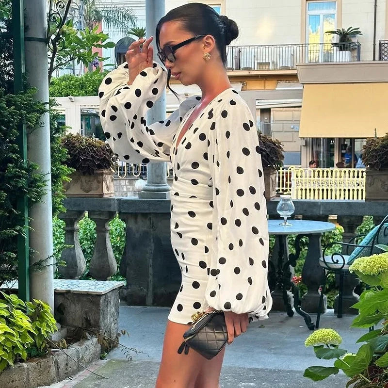 Polka Dot Bell Sleeve Mini Dress