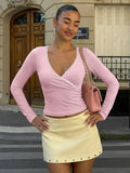 Lace Trim V-Neck Long Sleeve Top