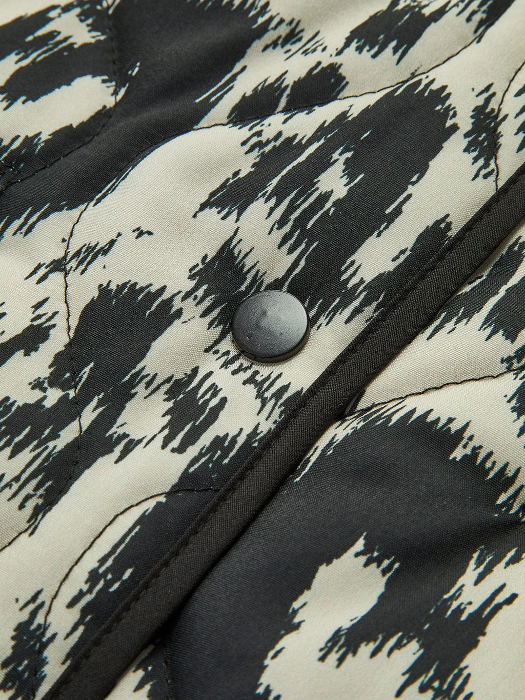 Quilted Jacket with Abstract Print and Snap-Button Closure