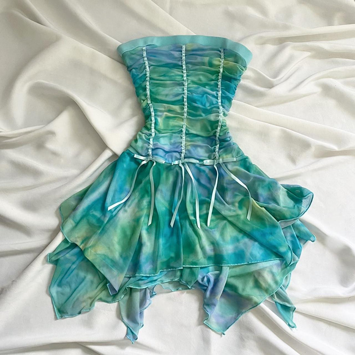 Green gradient fairy short chiffon homecoming dress birthday dress