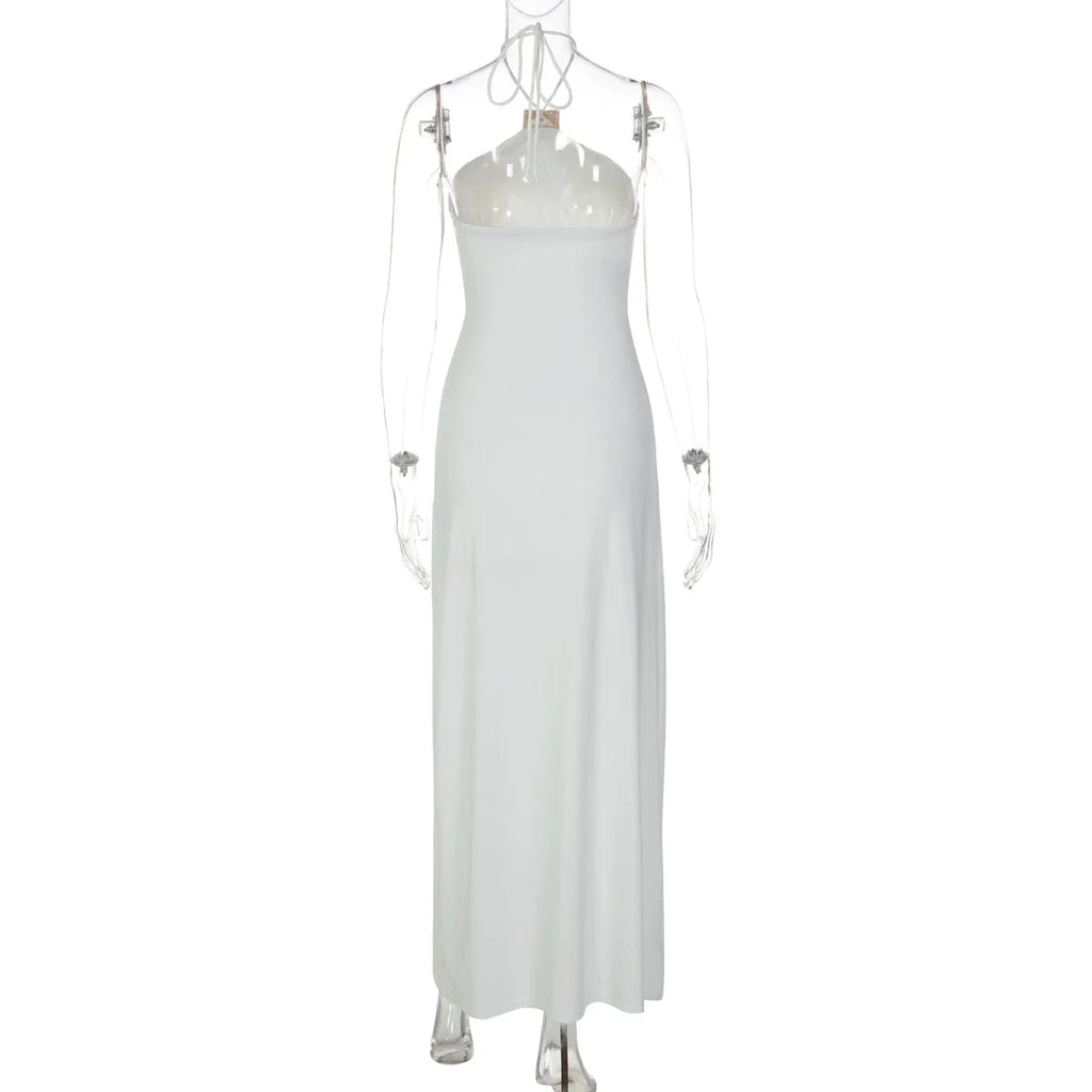 Taylen Halter Metal Ruched Maxi Dress