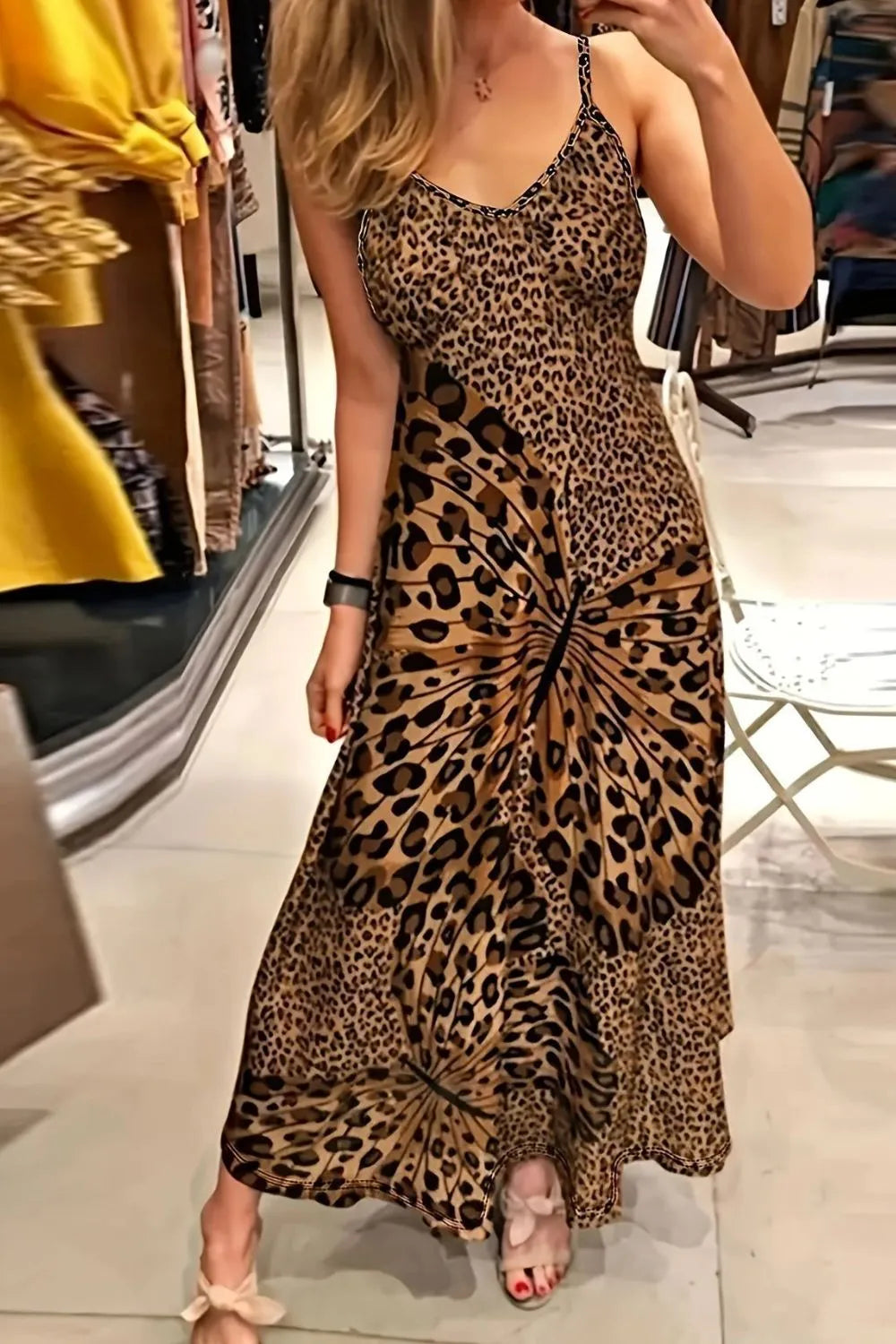 Maxi Dress Butterfly Leopard Print Cami Beach Summer Comfort