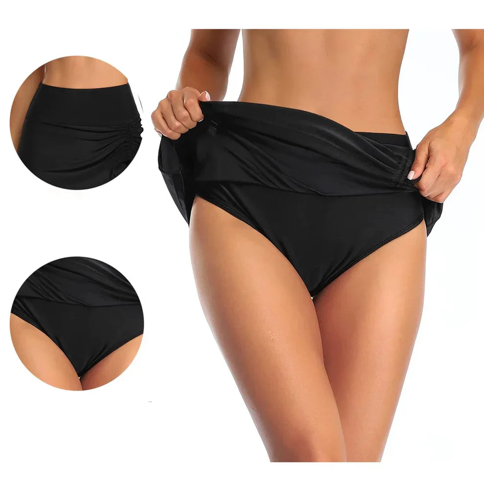 Women's Sporty Swim Skirt with Built-in Shorts and Slit