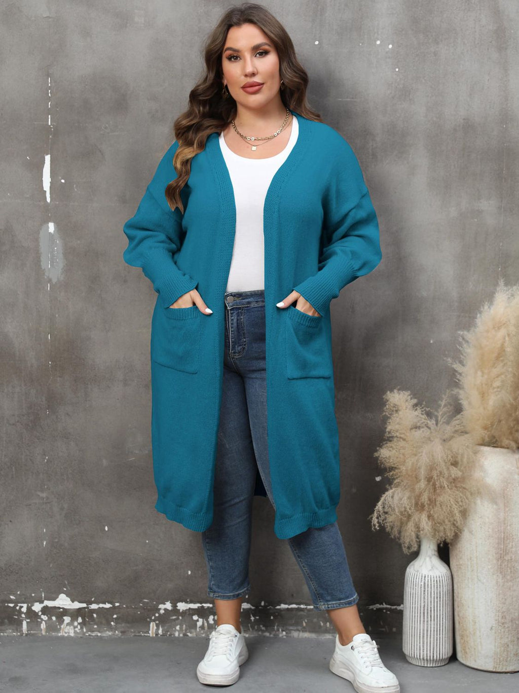 Duster Cardigan Sweater Ribbed Knitwear Open Front
