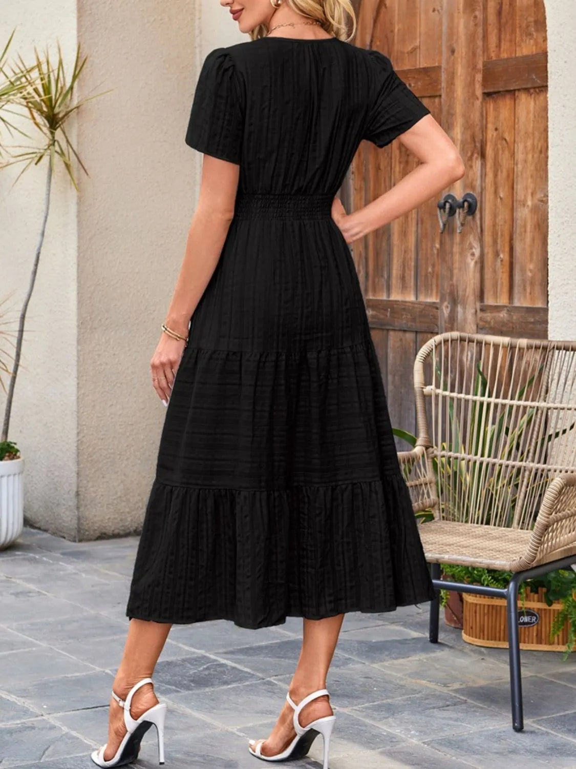 Midi Dress Chic Unlined Comfort Tiered Pocketed Casual