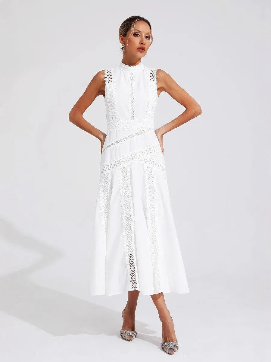 Sleeveless Elegant Long Lace-trimmed Dress