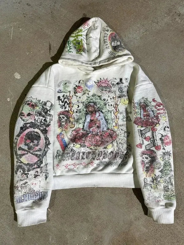 Skull Print Punk Oversized Hoodie