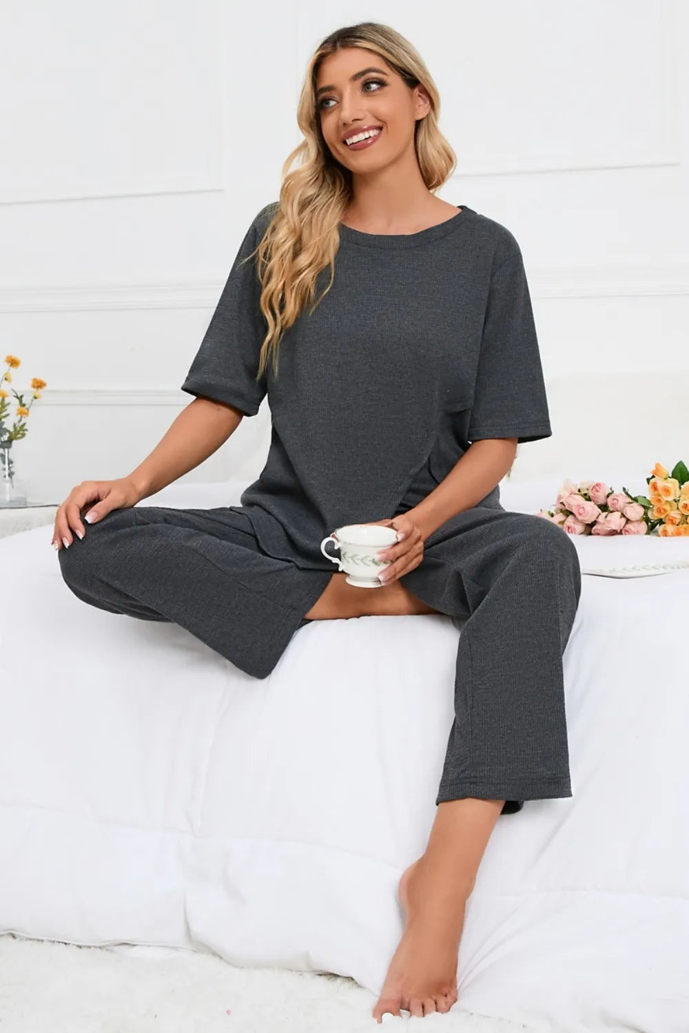 Loungewear Set Minimalist Versatile Slit Tunic Top & Pants