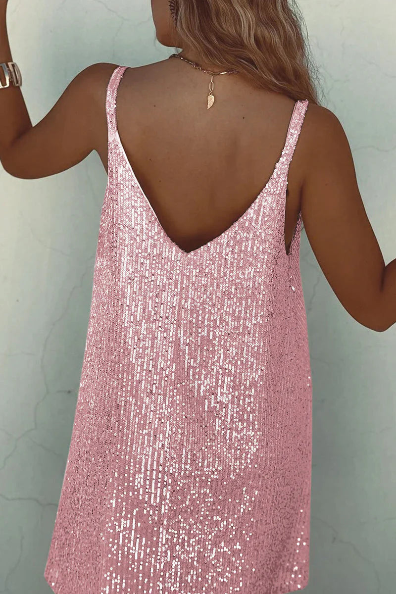 Women's Glamorous Sequin Mini Dress with Spaghetti Straps