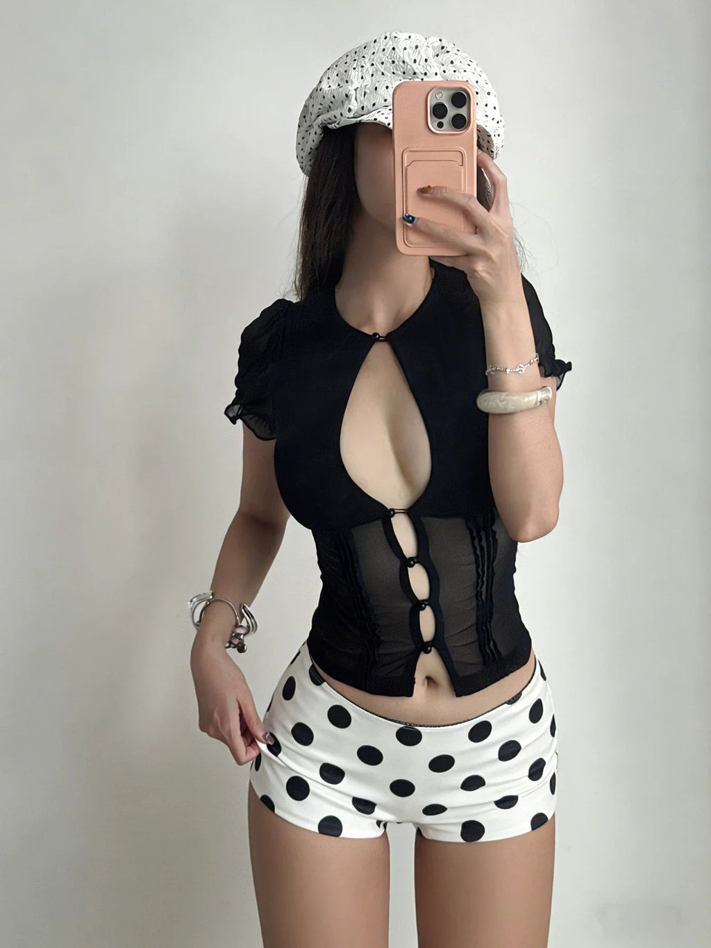 Graycen Cut-Out Top and Polka Dot Shorts Set