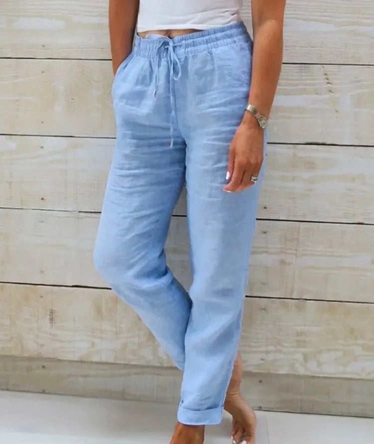 Casual Pants with Elastic Waist and Straight Legs