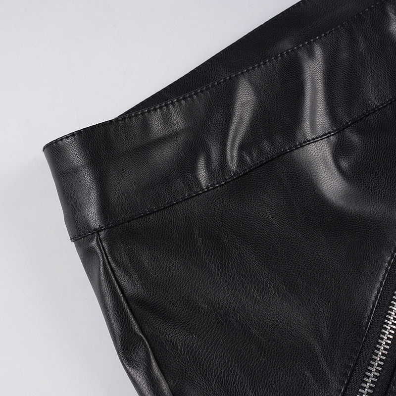 Black Low-Rise PU Leather Shorts