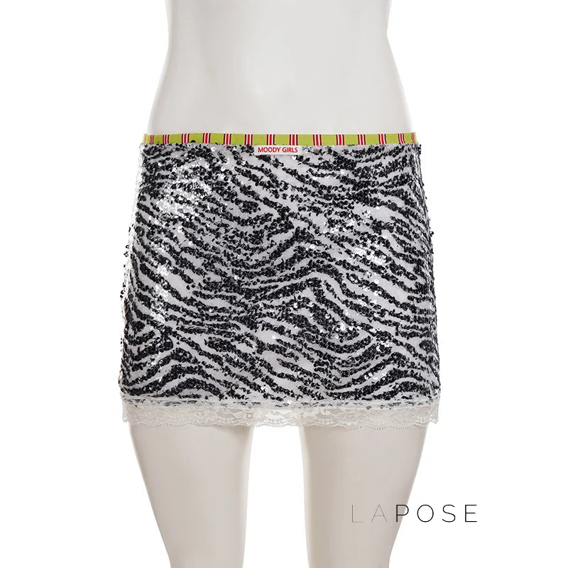Zaylie Sequin Zebra Mini Skirt