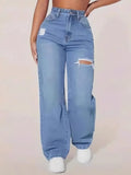 Washed Distressed Ripped Jeans