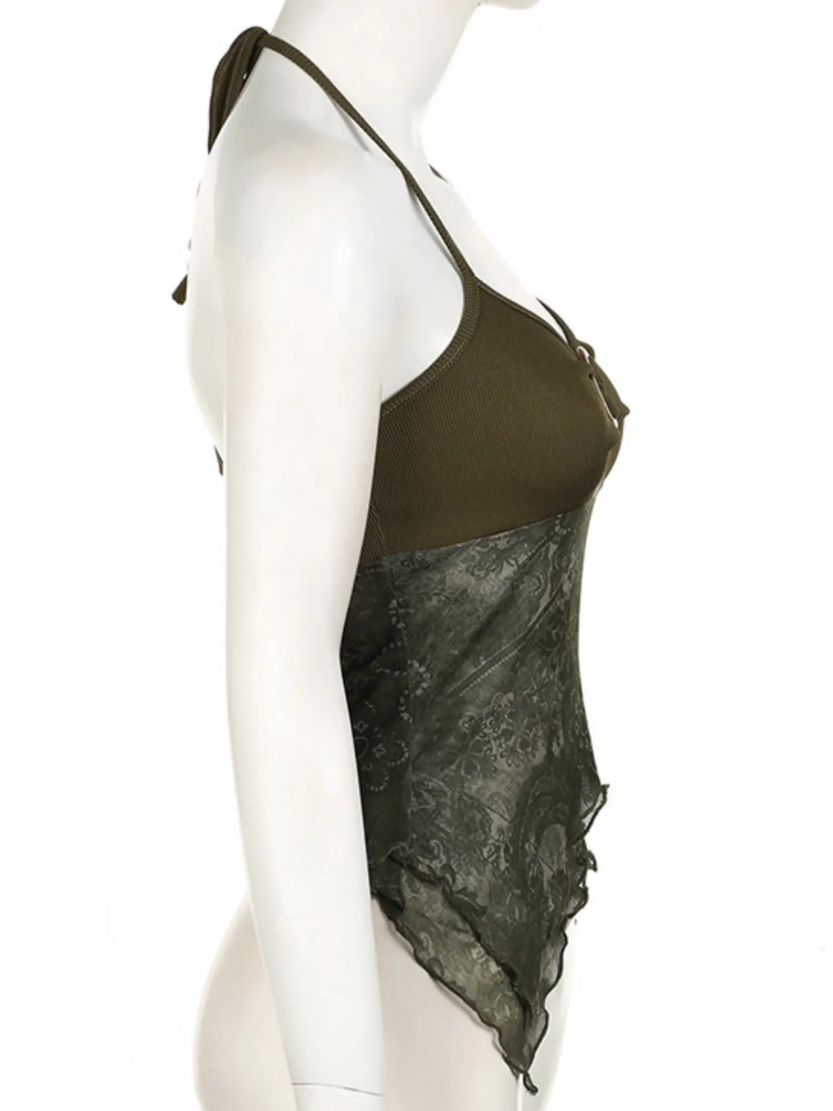 Metal Buckle Pleated Halter Neck And Backless Tank Top