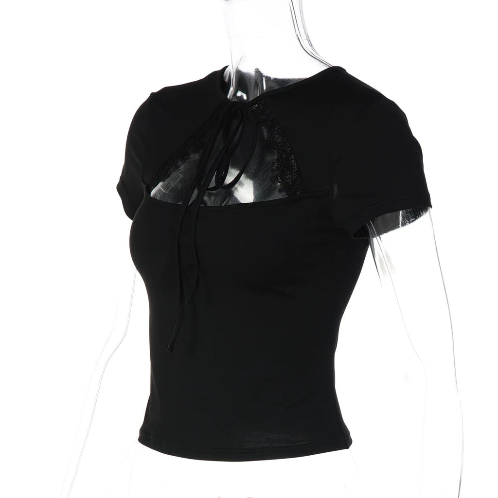Samaira Lace Cut-Out Short Sleeve Top