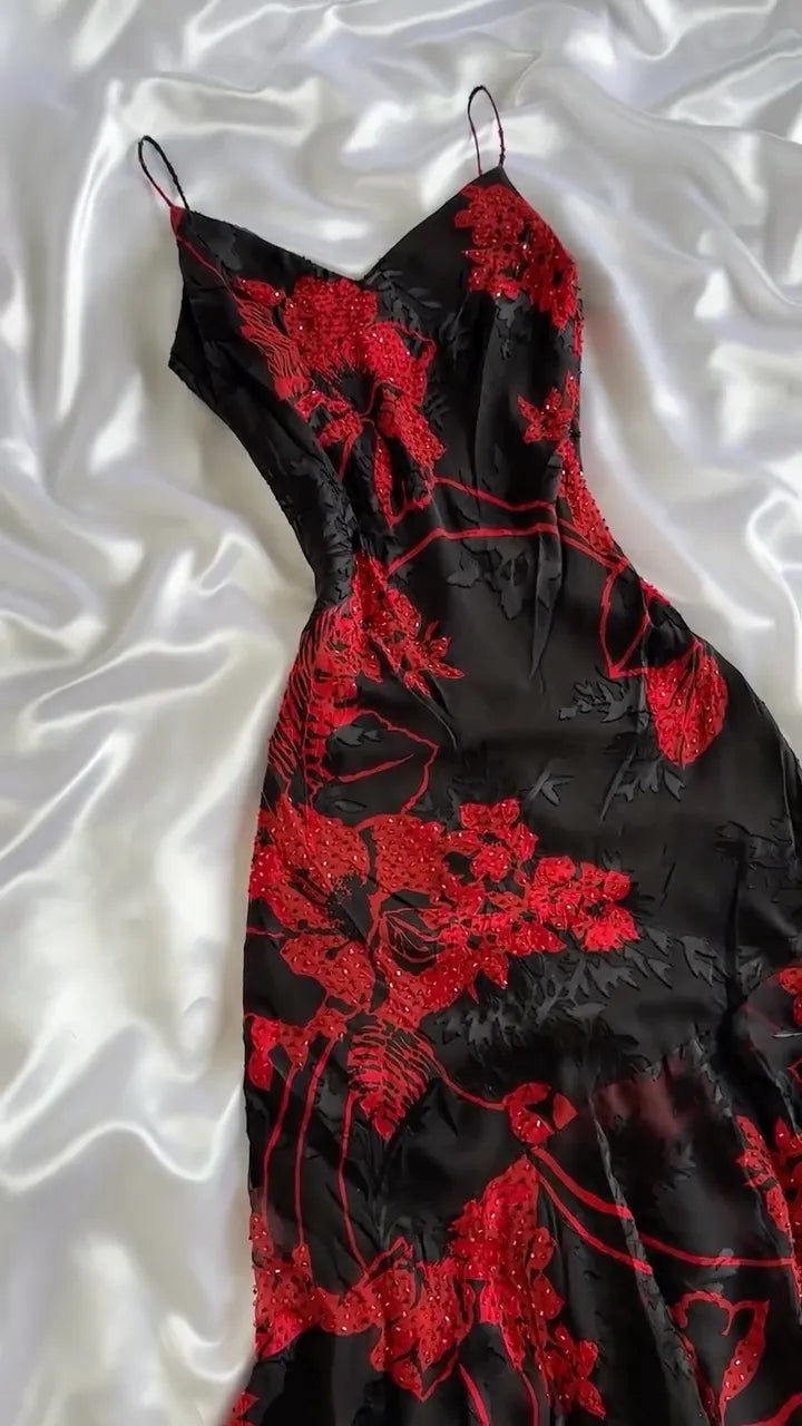 Floral Beaded Asymmetrical Dress