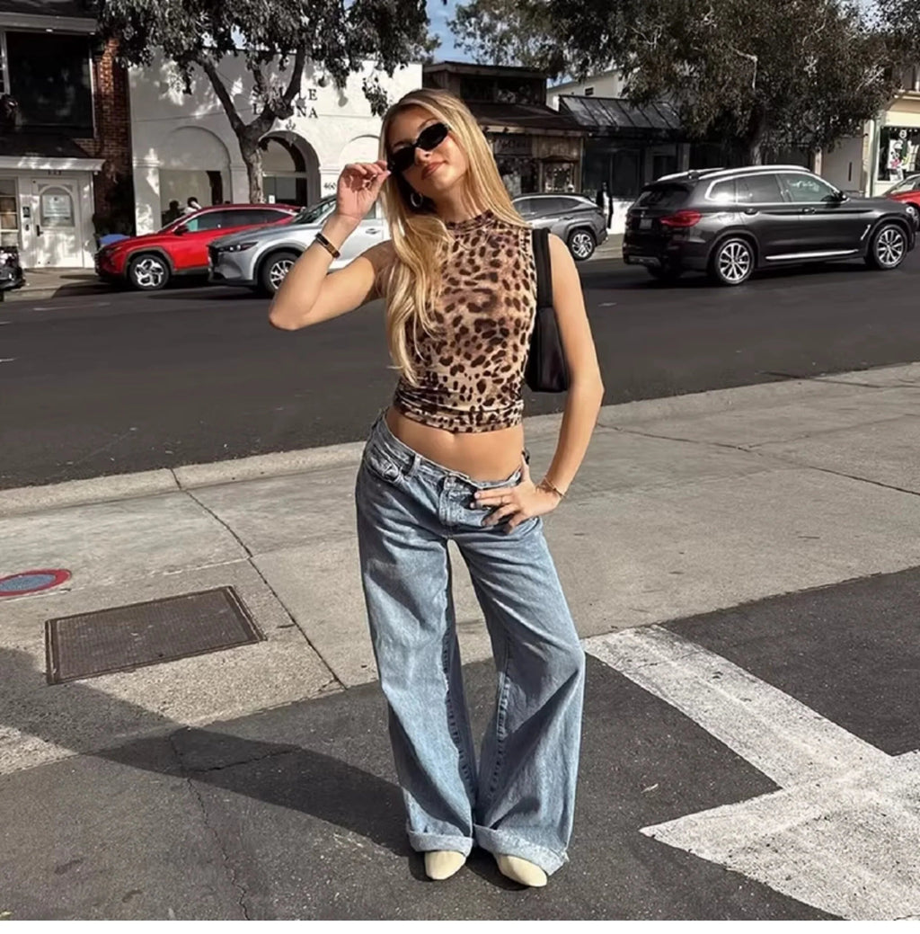 Leopard Print Slim Fit Tank Top