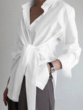 Long Blouse with Waist Button and Long Sleeves for Women