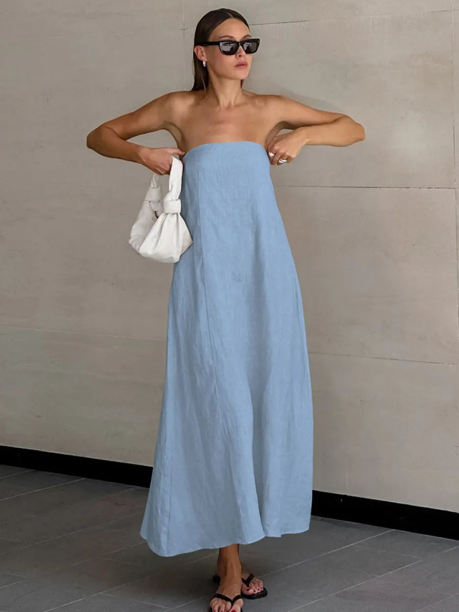 Cotton Blend Temperament Tube Top Loose-fit Home Vacation Mini&Short Dresses