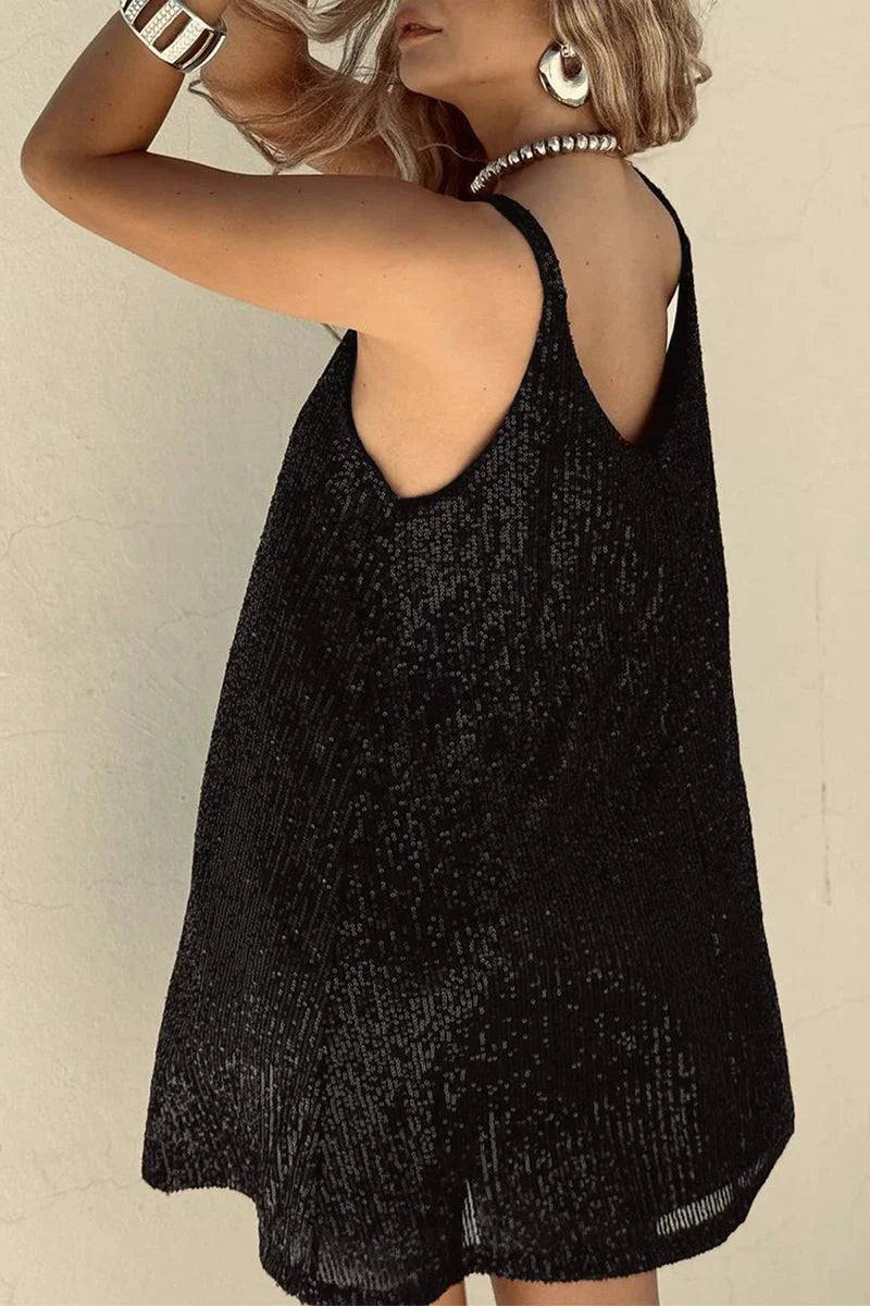 Women's Glamorous Sequin Mini Dress with Spaghetti Straps