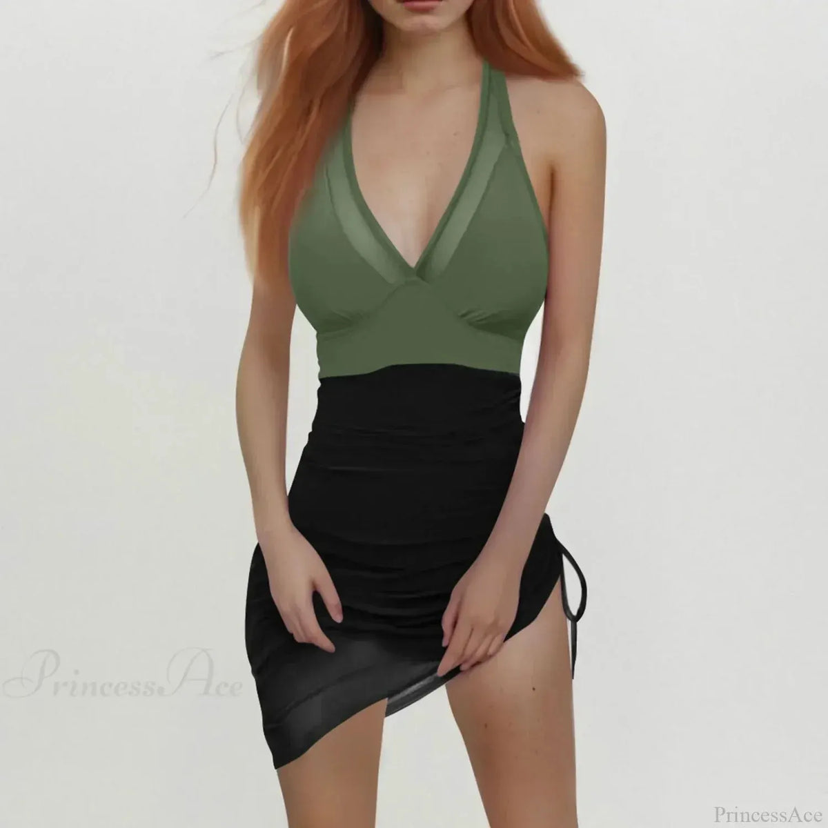 Solid Mesh Patchwork Push Up One Piece Set