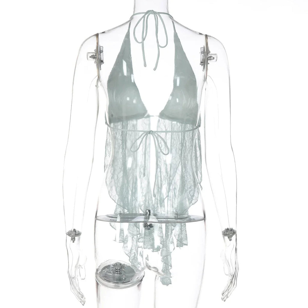 Saige Halter Lace Ruffle Top