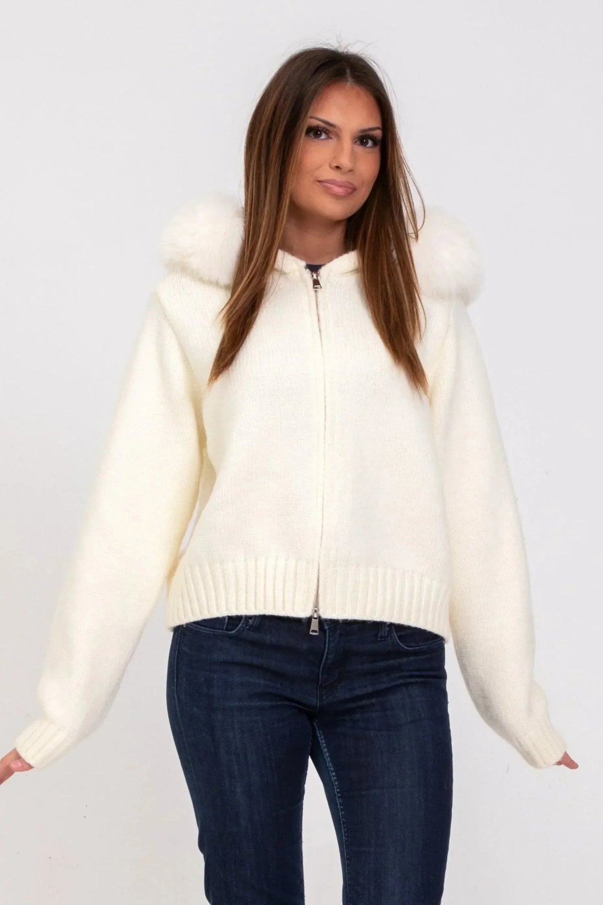 Chloe Faux Fur Hooded Cropped Jacket