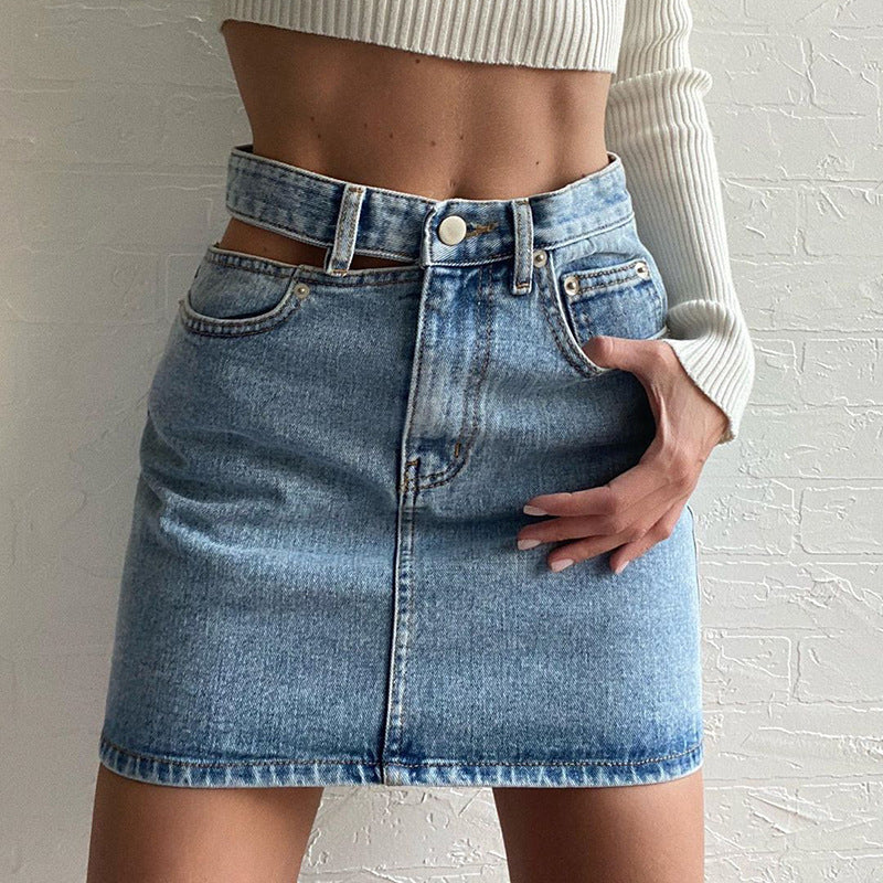 Women'S Fashion Casual Cut Out Denim Skirt