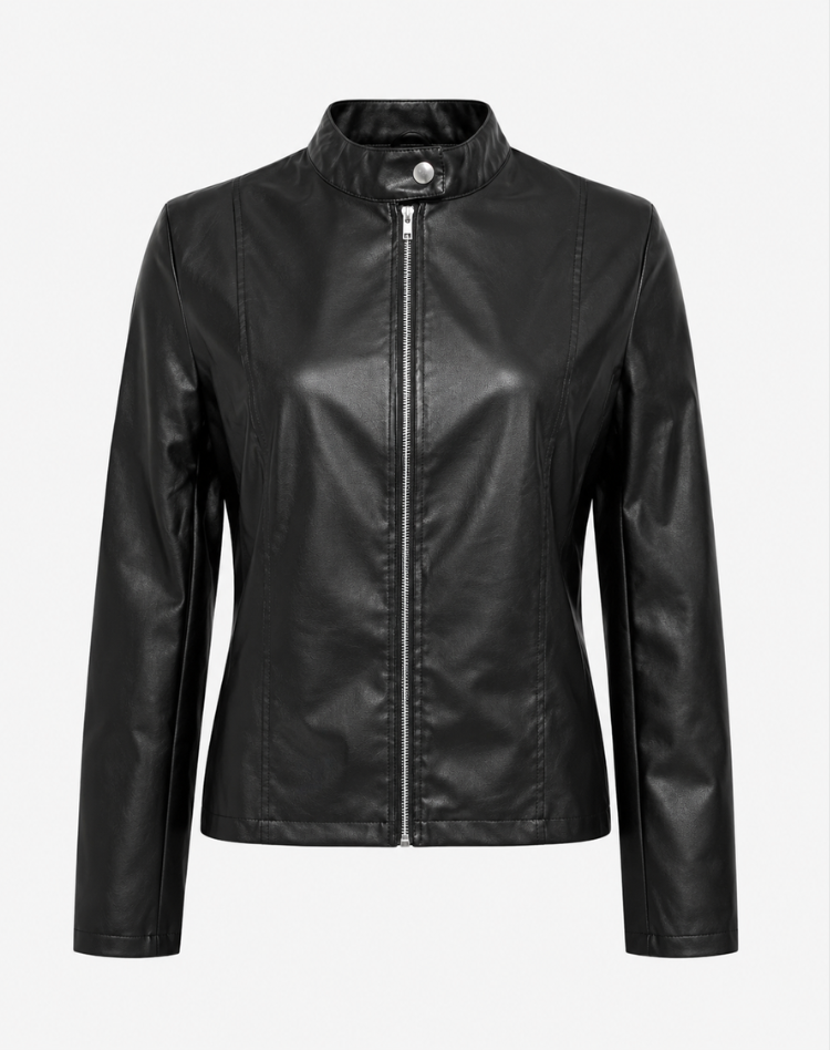 Fitted Women's Leather Jacket with Zipper