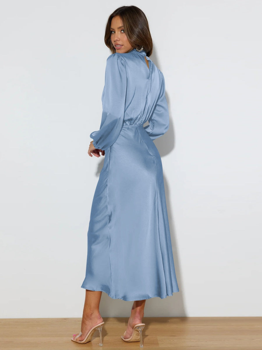 Satin Long Sleeve Zipper Solid Color Maxi Dresses