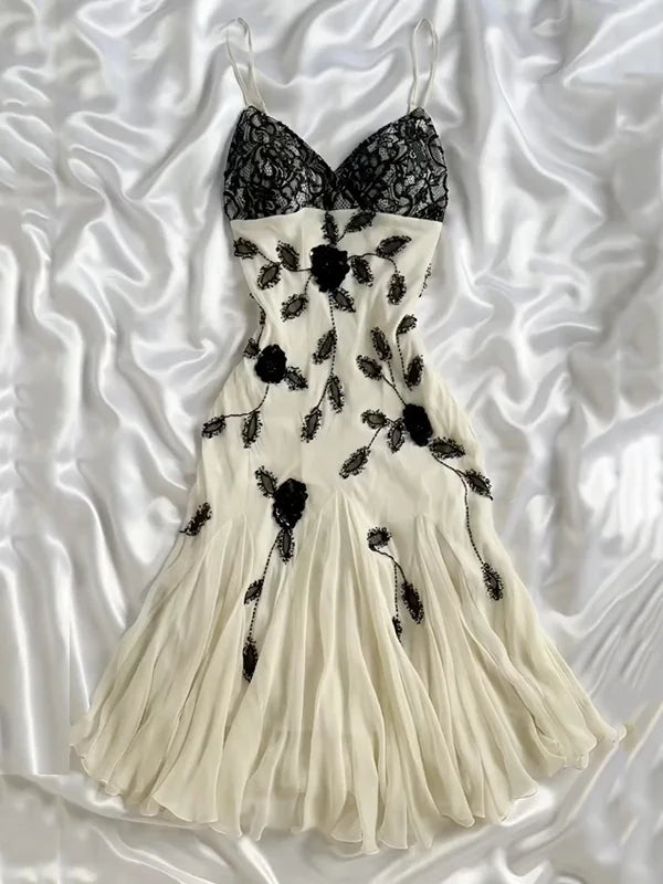 Ivory White Shiny Fashion Exquisite Beaded Lace Spaetti Straps Long Chiffon Ball Gown Evening Dress Party Dress