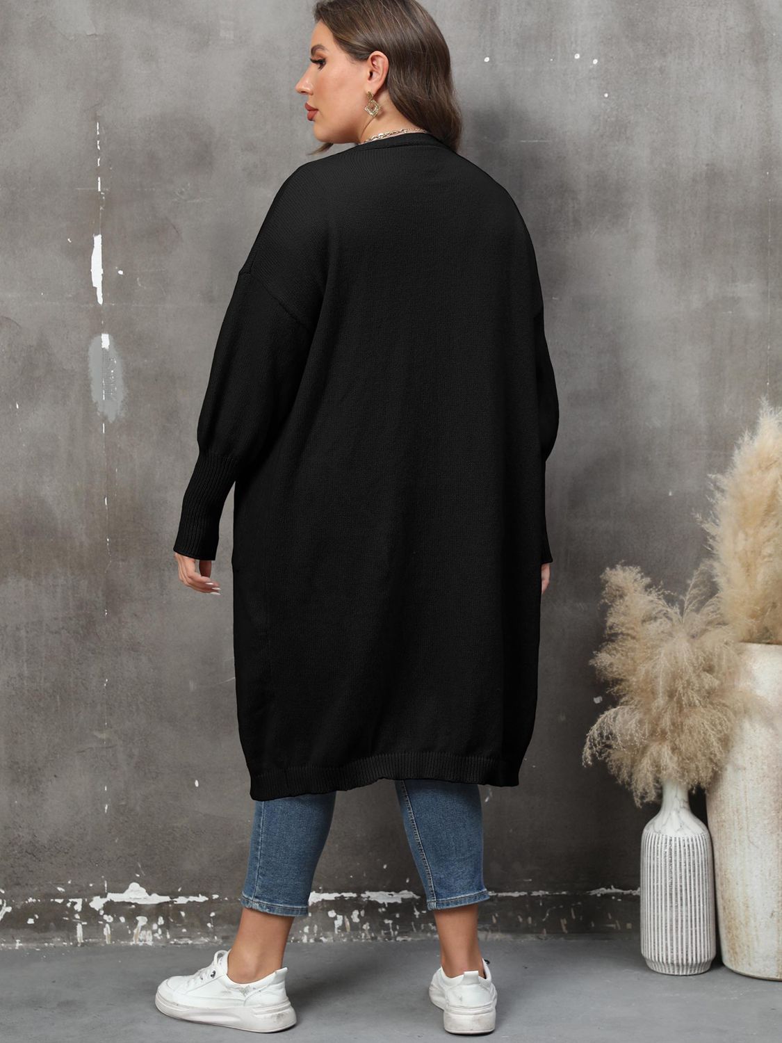 Duster Cardigan Sweater Ribbed Knitwear Open Front