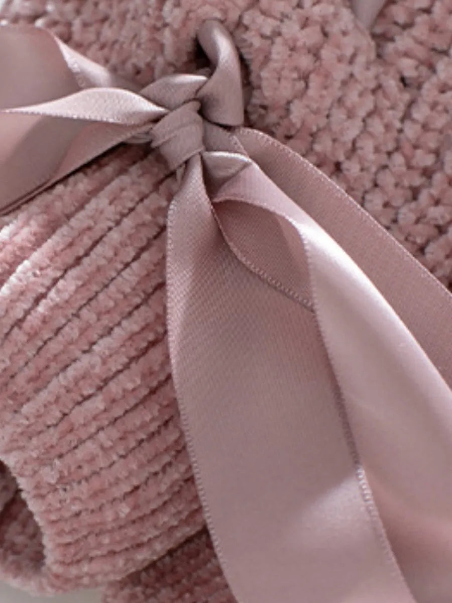 Lace Up Bow Long Sleeve Knitting Pullover Sweater