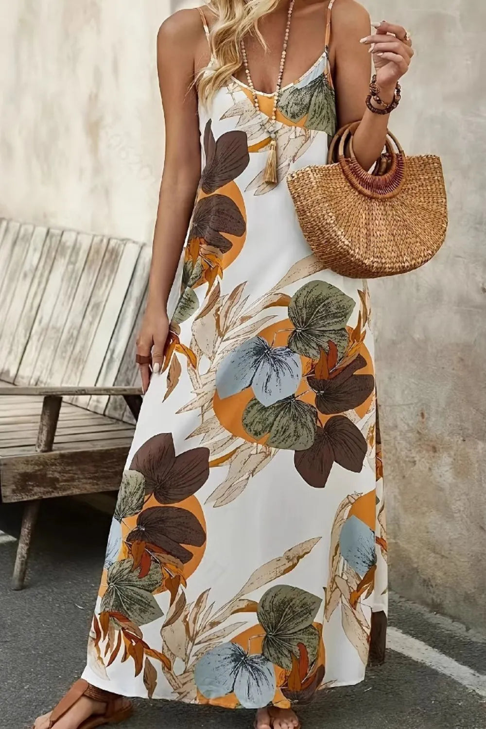 Maxi Dress Tropical Printed Beach Floral Spaghetti Strap