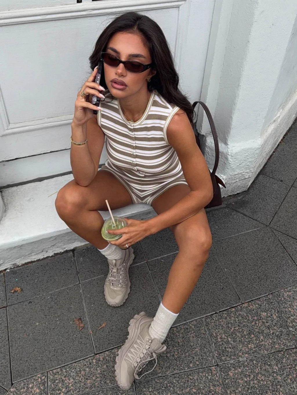 Oliviana Striped Knit Shorts Set