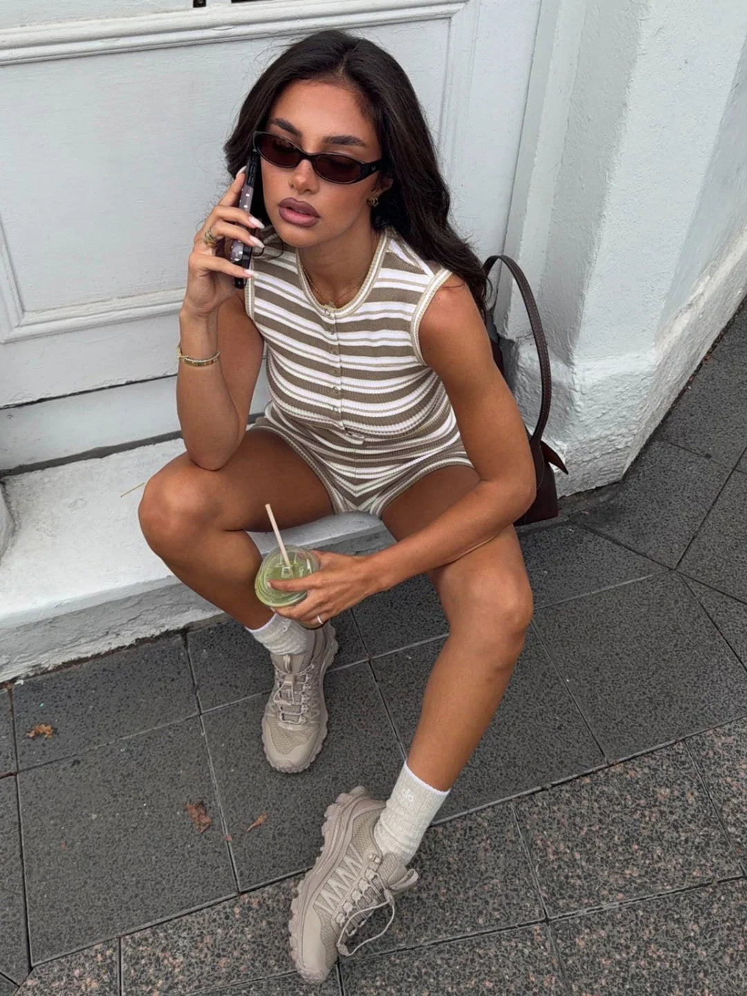 Oliviana Striped Knit Shorts Set
