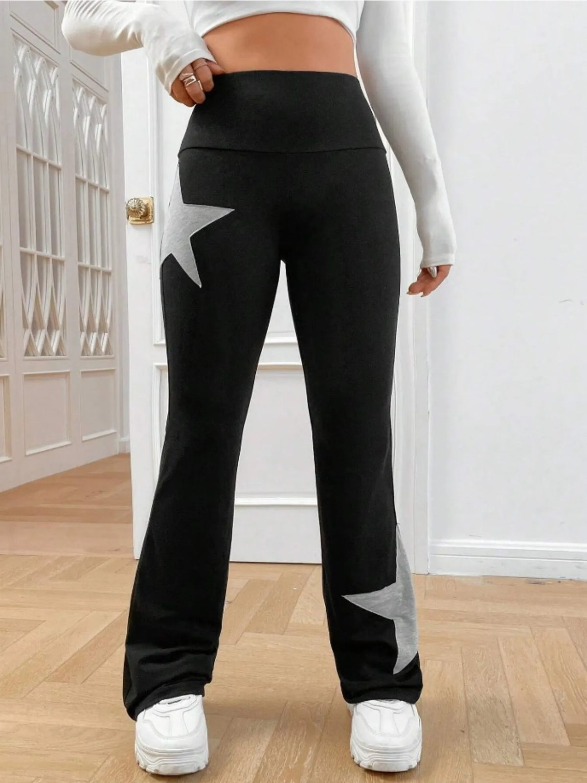 Five-pointed Star Elastic Tights High-waisted With A Slight Flare Pants